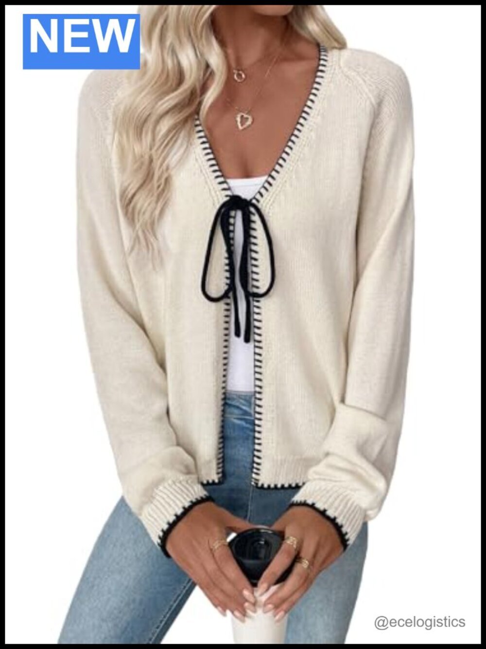 Lightweight Knit Long Sleeve Open Front Cardigan Sweater with Bow Tie, Dressy